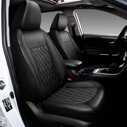 CAROMOP Faux Leather Car Seat Covers Full Set,Luxury and Comfortable Covers for Cars,Split Bench Compatible Car Interior Covers,Universal Fit for Suvs,Vans,Trucks,Airbag Compatible(5-Seat Black)
