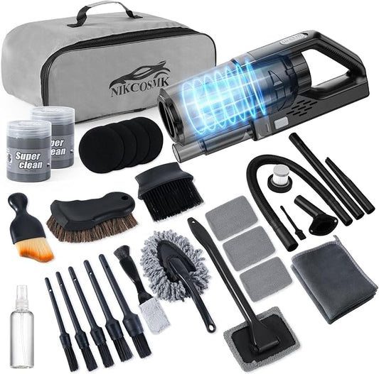 Car Cleaning Kit, Car Detailing Kit with Car Vacuum 8000PA High Suction, Car Interior Cleaning Supplies with Detailing Brushes, Windshield Cleaner Tool, Car Accessories for Men & Women