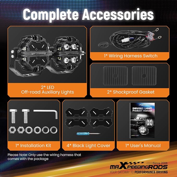 maXpeedingrods 5" LED Off Road Lights 212W 25440LM, Round Fog Light with 7 RGB Colors, Side Shooter Lights 270°Wide Range, LED Light Bar for SUV, Pickup, ATV, UTV, Truck, Motorcycle