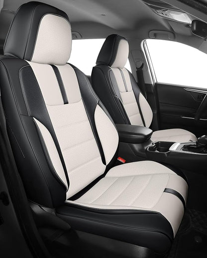 FREESOO Universal Front Seat Covers, Waterproof Faux Leather Automotive Seat Covers with Carbon Fiber Texture Seat Belt Pads, Anti-Slip Airbag Compatible Car Seat Protectors for Cars SUVs Trucks