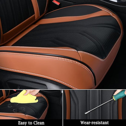 FLORICH Seat Covers for Cars, Waterproof Seat Covers, Leather Car Seat Covers 2 Pack, Universal Seat Cushion Protector for Most Cars Trucks SUV-Brown&Black