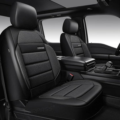 CAR PASS Memory Foam Seat Covers Front, Airy Cool Mesh Thick Car Seat Covers, Leather Car Seat Covers Front Seats Airbag Compatible, Universal Automotive Comfort for Cars, Trucks, SUV, Charcoal Gray