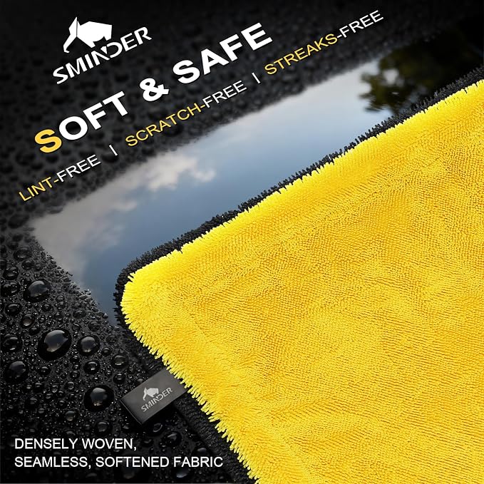 SMINDER 1400 GSM Car Drying Towels Car Detailing– XXL Microfiber Towels for Cars, Trucks (48" x 24"), Ultra-Absorbent, Streak-Free, Scratch-Free, No Water Spots, Double-Twist Pile & Edgeless Design
