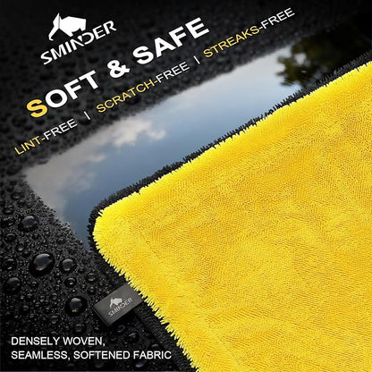 SMINDER 1400 GSM Car Drying Towels Car Detailing– XXL Microfiber Towels for Cars, Trucks (48" x 24"), Ultra-Absorbent, Streak-Free, Scratch-Free, No Water Spots, Double-Twist Pile & Edgeless Design