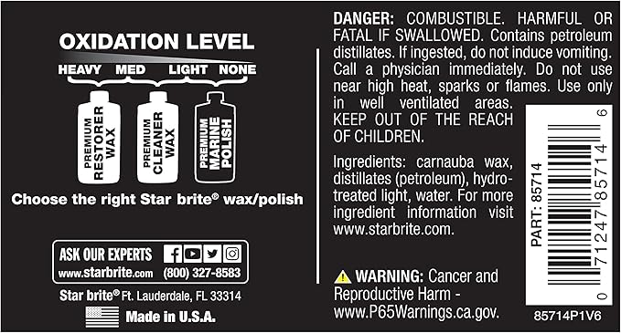 STAR BRITE Premium Marine Polish - Maximum UV Protection & High Gloss Finish - UV Inhibitors Stop Fading, Chalking & Oxidation While Repelling Water, Stains & Marine Deposits