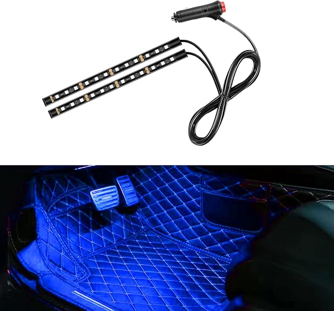 Car LED Strip Light, 24 LED RGB Neon Auto Interior Atmosphere Lights, 12V Cigarette Lighter Under Dash Ambient Night Light, Auto Decorative Lamp Accessory for Car Truck (Blue, Cigar Lighter)