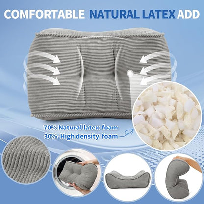 Lumbar Support Pillow for Office Chairs, Bite-Size Natural Latex Foam Back Support Pillow for Lower Back Pain Relief, Soft & Support Corduroy Desk Chair Cushion, M, Gray