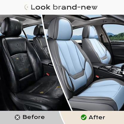Coverado Seat Covers, Car Seat Covers Front Seats, Leather Seat Covers for Cars, Car Seat Protector Waterproof, Gray Car Seat Cushion, Front Carseat Cover Universal Fit for Most Cars Lightblue