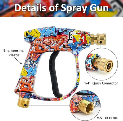 Bear Force High Pressure Washer Gun 3000 PSI Max, Power Washer Short Gun M22-14mm with 1/4 Inch Quick Plug & 5 Tips Nozzle, Compatible for Some of Greenworks Kar-cher Ryobi Homelite Pressure Washer