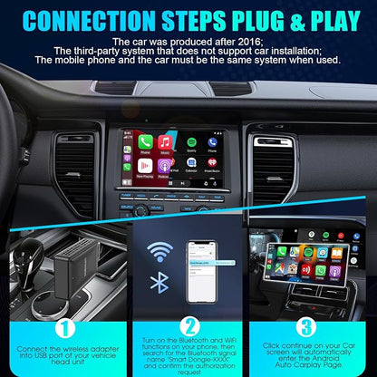 2 in 1 Wireless CarPlay Adapter for Apple iPhone & Android Auto Wireless Adapter Play and Plug Wired to Wireless Carplay/Android Auto Dongle for OEM Cars from 2016 Fast Connect No Latency(Black)