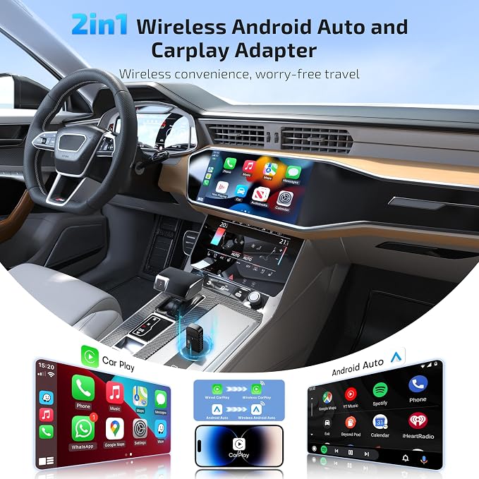 ByteWave Wireless Android Auto & CarPlay Adapter 2-in-1 Converts Wired to Wireless 2025 Upgraded, Plug-and-Play Dongle with Low Latency, Connect for iOS10+/Android 11+ Cars