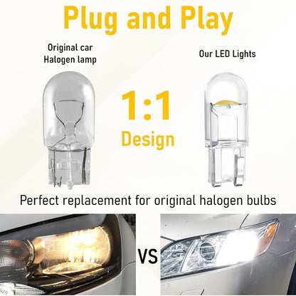 ecocstm 30 PCS Car 194 LED Bulbs, 168 2825 W5W T10 Wedge COB LED Replacement Bulb, Error Free Interior Bulb for Dashboard Light, Dome Lights (Yellow)
