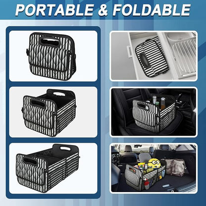 Deosk Trunk Organziers and Storage with Reinforced Handles,Car Accessories for Women/Men 50L Waterproof Polyester Trunk Organzier for Car/SUV/Minivan/Truck(Medium,Stripe)