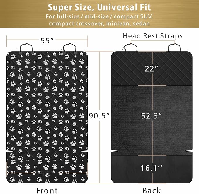 F-color SUV Cargo Liner for Dogs, Water Resistant Pet Cargo Cover Dog Seat Cover Mat for SUVs Sedans Vans with Bumper Flap Protector, Non-Slip, Large Size Universal Fit, Paw Print