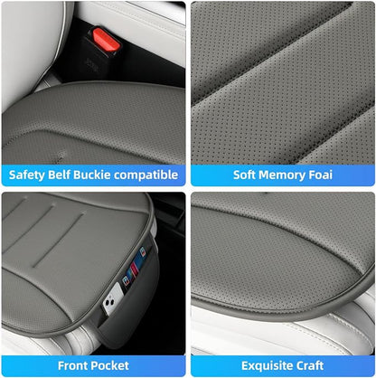 KAYI Car Seat Cushion, Comfort Memory Foam Car Cushions for Driving, Breathable Leather Surface with Anti Slip Rubber Bottom, Seat Cushion for Car and Office Chair (2 Pack, Grey)