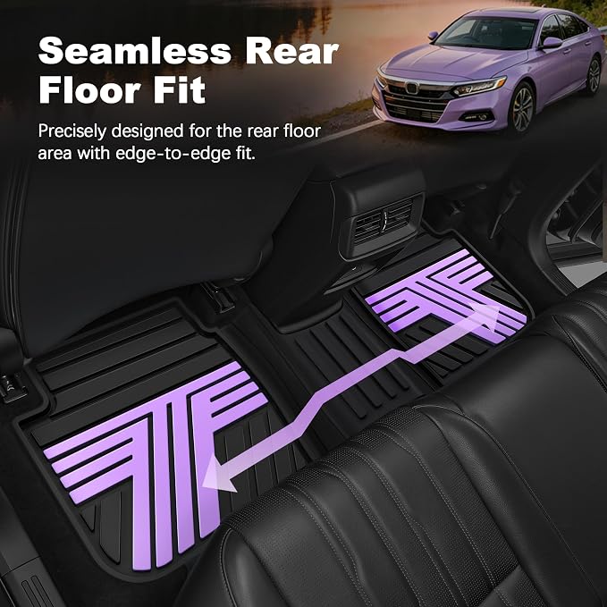 Floor Mats Fit for 10th Gen Honda Accord 2022 2021 2020 2019 2018 Sedan (Gasoline & Hybrid), All Weather Rubber Custom Fit Anti-Slip Floor Liners,1st & 2nd Row, Black & Purple