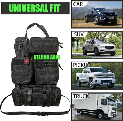 7 PACK Tactical Car Seat Back Organizer With 5 Detachable Pouches Upgrade Tactical Molle Vehicle Panel Organizer Universal fits for Most of Car Truck Ford Jeep Vehicle