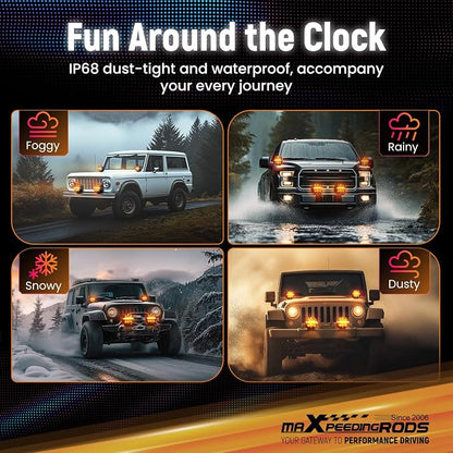 maXpeedingrods 7 inch LED Off Road Lights 332W, 7 RGB Colors LED Light Bar, Auxiliary Driving Pod Lights, w/ 270°Side Shooter and Black Covers Spot Light for Jeep SUV Pickup ATV