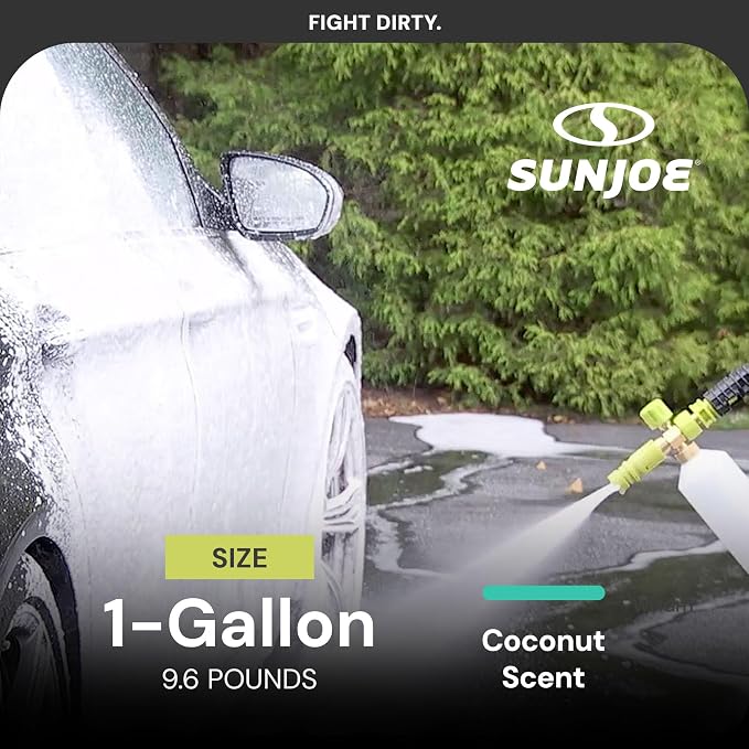 Sun Joe Snow Foam Car Wash Soap & Cleaner Concentrate, Coconut Scent, 1 Gallon - Cleaning Solution for Automotive Vehicles, Vinyl, Aluminum, Wood, & Brick Surfaces, SPX-FCS1G-COC