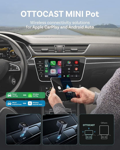 OTTOCAST Mini 3.0 (Pot) 2025 2-in-1 Wireless CarPlay/Android Auto Adapter, 5GHz WiFi, Auto Connect for 2016+ Cars