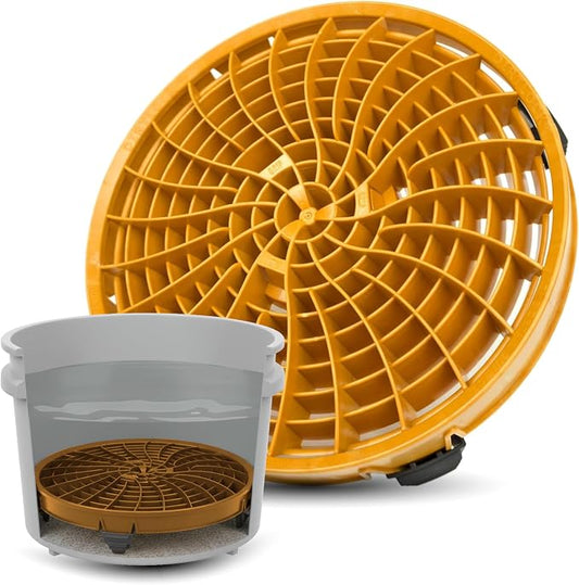 DETAIL GUARDZ Dirt Lock Car Wash Insert – Bucket Filter for 3–8 Gallon Round Pails – Traps Debris, Prevents Swirl Marks – Self-Locking Rubber Grips, Venturi Flow, Cleaning Tool (Yellow)