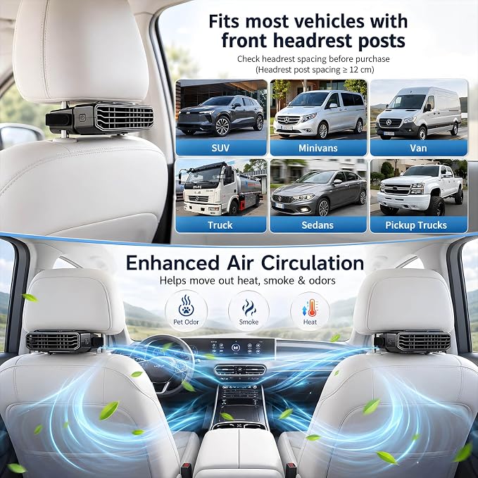 2026 New 5 Speed Car Seat Fan for Baby Rear Facing, Ultra-Quiet Portable Car Fans for Backseat For Kids, Portable Car Ac Fan with Fragrance Cooling for Almost Vehicle Jeep Van Rv Truck 1 PCS