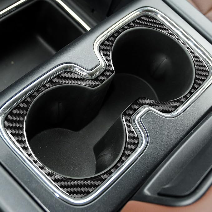 Real Premium Carbon Fiber Fit for Chevy Silverado/GMC Sierra 1500 2014-2018 for 2500/3500HD 2015-2019 Car Center Console Water Cup Holder Panel Trim Decals Sticker Interior Accessories Cover Black