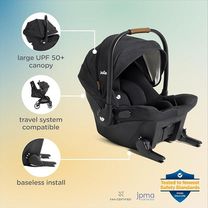Joie Baby, Mint Latch Baseless Infant Car Seat – Lightweight, Built-in Rigid Lower Anchor Attachments and Side-Impact Protection – No Base Installation Required, Travel-Friendly Design (Shale Dark)