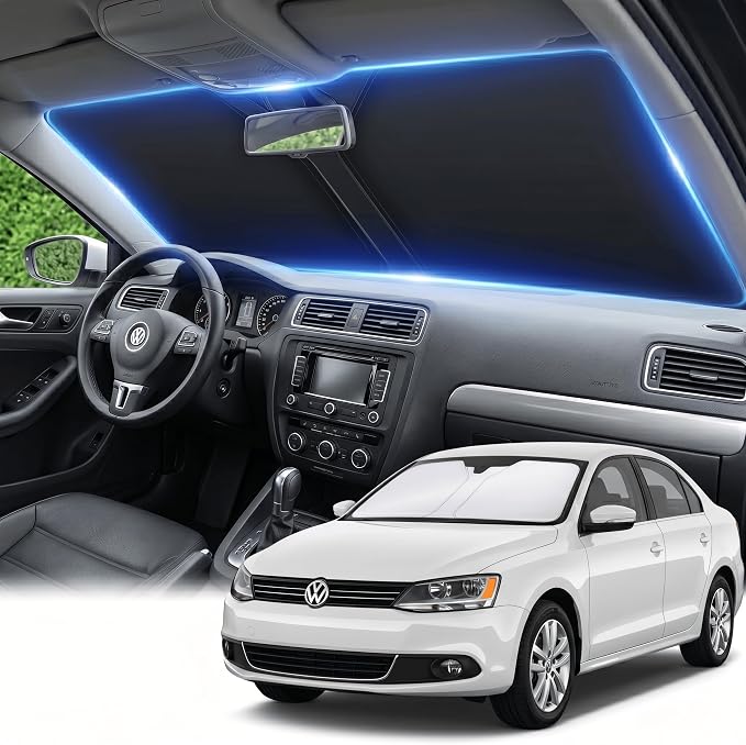 Windshield Sun Shade for Volkswagen Jetta 2011-2018 Sunshade Front Window Shade Custom Fit Jetta Accessories Sun Visor Foldable Shade Blocks UV Rays Accessories
