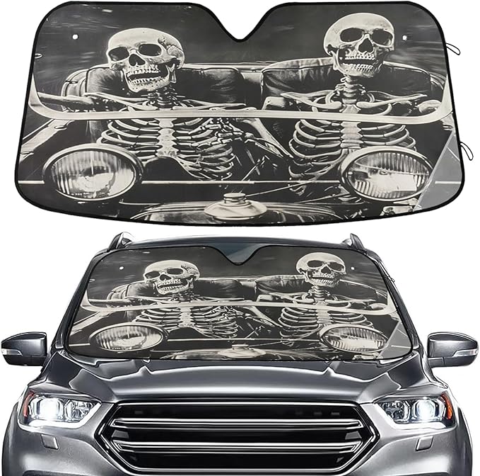 Funny Skeletons Windshield Sun Shade for Car Auto SUV Truck Foldable Front Window Sunshade Sun Visor Protector Block UV Rays Reflect Heat, 55" x 28"