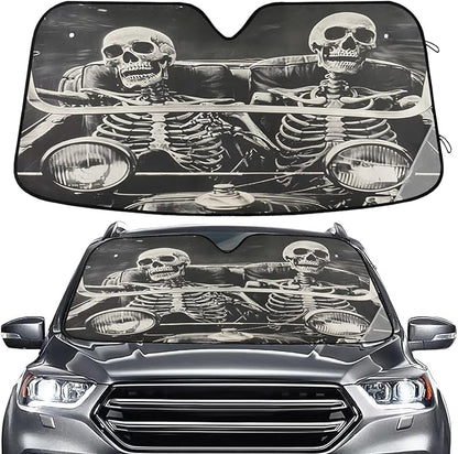Funny Skeletons Windshield Sun Shade for Car Auto SUV Truck Foldable Front Window Sunshade Sun Visor Protector Block UV Rays Reflect Heat, 55" x 28"