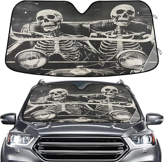 Funny Skeletons Windshield Sun Shade for Car Auto SUV Truck Foldable Front Window Sunshade Sun Visor Protector Block UV Rays Reflect Heat, 55" x 28"