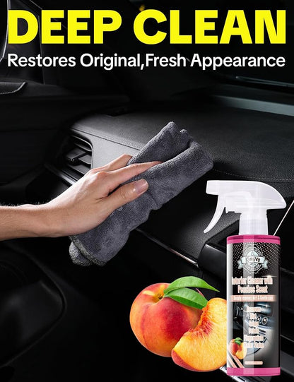 Car Interior Cleaner Spray, Multipurpose Leather Seat Cleaner Upholstery Car Cleaning Kit Auto Dashboard Vinyl Detailing Supplies Kit,Peach Scent