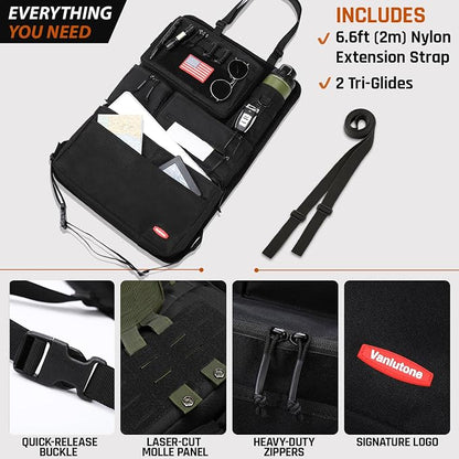 Tactical Seat Back Organizer - Heavy Duty MOLLE Panel Organizer with Multiple Pockets & Hook Loop Panel for EDC Gear, Road Trip Essentials, Universal Fit for Car SUV Truck Jeep Ford(Black)