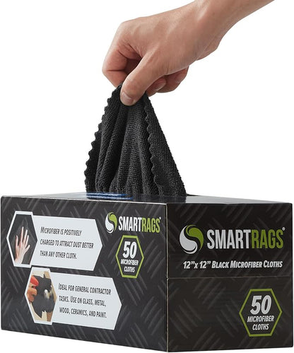 Arkwright Smart Rags Microfiber Cleaning Cloths Bulk, Case of 400, Lint Free 180 GSM Reusable Towels for Auto, Office and Household Cleaning, 12 x 12 in, Black