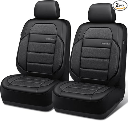 CAR PASS Memory Foam Seat Covers Front, Airy Cool Mesh Thick Car Seat Covers, Leather Car Seat Covers Front Seats Airbag Compatible, Universal Automotive Comfort for Cars, Trucks, SUV, Charcoal Gray