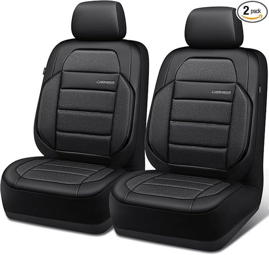 CAR PASS Memory Foam Seat Covers Front, Airy Cool Mesh Thick Car Seat Covers, Leather Car Seat Covers Front Seats Airbag Compatible, Universal Automotive Comfort for Cars, Trucks, SUV, Charcoal Gray