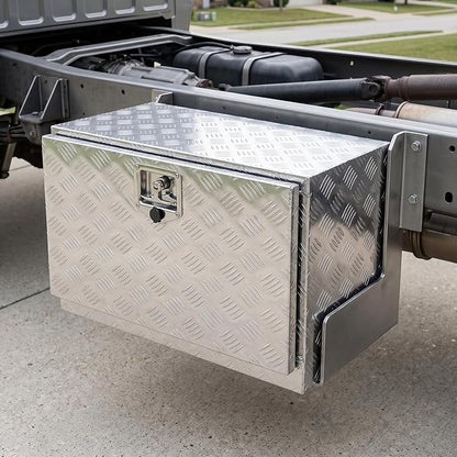 24“L x 17" W x 18" H Aluminum Underbody Truck Toolbox with Lock | Waterproof Square Truck Storage Organizer Chest for Pick Up Truck Bed, RV Trailer,Black,Tool Box with Lock