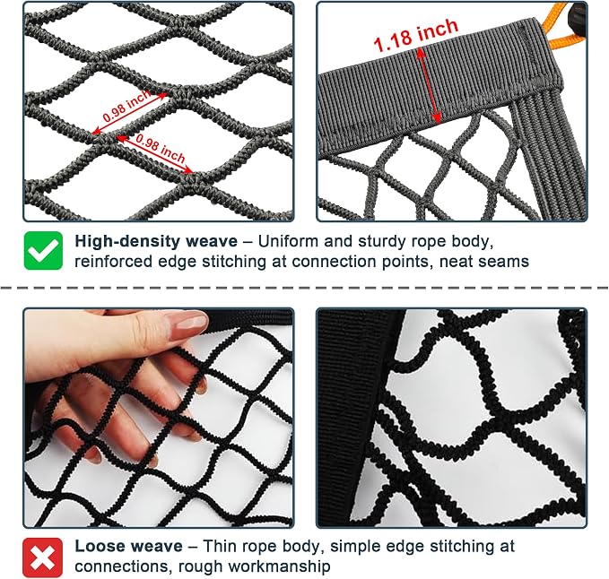 Cargo Net for SUV Trunk, Heavy Duty 3000D Polyester + 2240D Spandex Bungee Net, 31.5"x23.6" Elastic Storage Mesh, Cargo Organizer Net for Car Minivan Jeep Pickup SUV, Gray