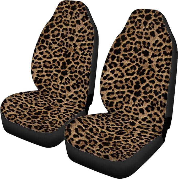 Brown Leopard Print Car Seat Covers Full Set,Abstract Cheetah Pattern Wild Animal Skin Texture Vehicle Front Rear Bench Cushion Protectors Auto Interior Accessories Universal Fit for Trucks