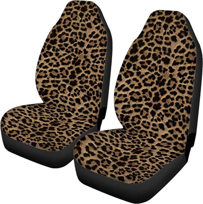 Brown Leopard Print Car Seat Covers Full Set,Abstract Cheetah Pattern Wild Animal Skin Texture Vehicle Front Rear Bench Cushion Protectors Auto Interior Accessories Universal Fit for Trucks