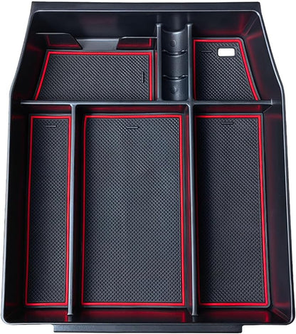 Zxiaochun Center Console Organizer Compatible with 2021 2022 2023 2024 Ford F150 Interior Accessories, Armrest Box Insert Storage Tray (Full Console w/Bucket Seats ONLY)-Red Trim