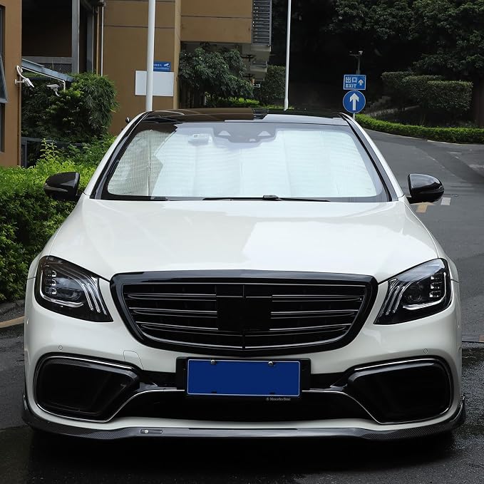 Windshield Sun Shade Compatible with Mercedes-Benz S-Class W221 2008-2013/W222 2014-2020 Foldable Front Windshield Sunshade Protector, Block UV Rays Keep Your Car Cooler