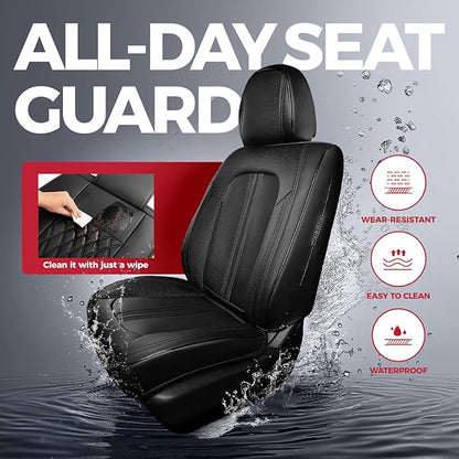 FREESOO Black Car Seat Covers Full Set, Universal Leather Seat Covers for Cars Trucks SUV, Waterproof Car Seat Cover Back Seat and Front, Breathable Car Seat Protector Cushion Fit for Most Vehicles