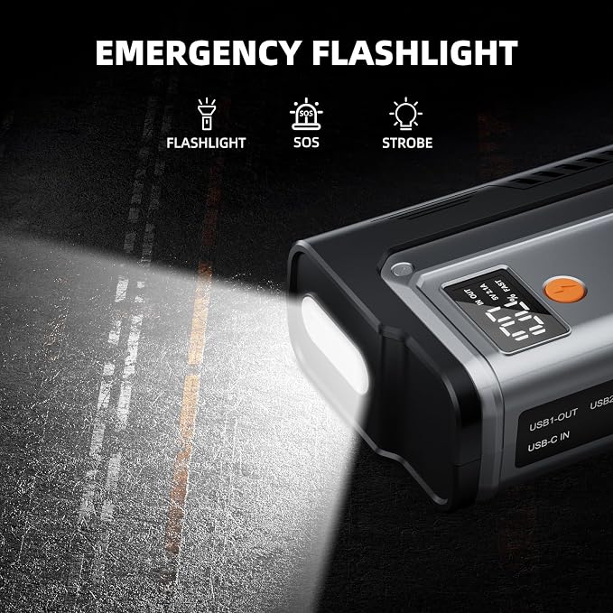 7000A Jump Starter, 12V Car Battery Booster Pack(All Gas/12.0L Diesel)，Car Starter Smart Jumper Cables with Quick Charger, Battery Jumper 26800mAh Portable Power Bank，800LM Flashlight