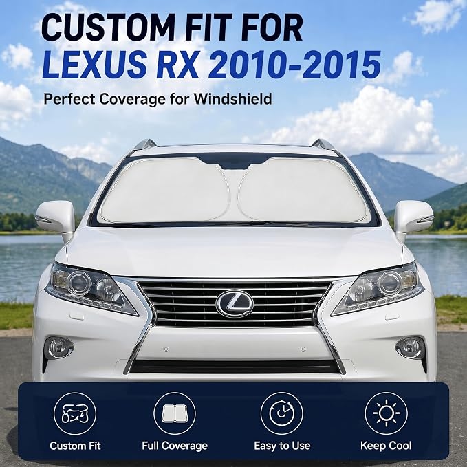 Windshield Sun Shade Sunshade for Lexus RX 2010-2015 | Custom Fit Windshield Cover, Blocks UV Rays, Double-Layer Heat Shield, Durable Frame, Easy Fold & Storage