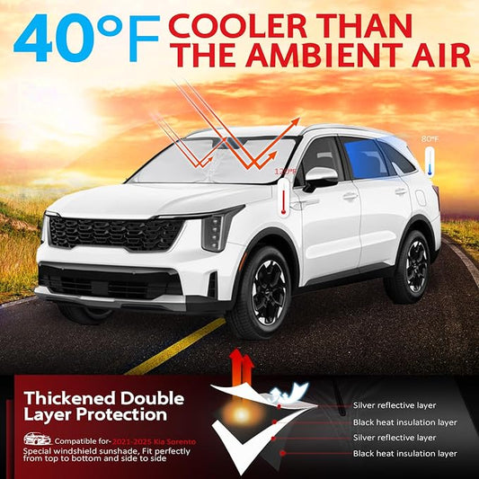 KAYZT Windshield Sun Shade for 2021-2025 2026 Kia Sorento Foldable Sunshade Front Window Custom Fit Car Accessories