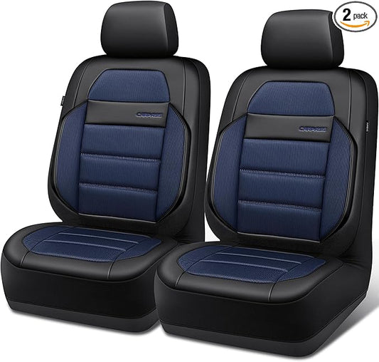 CAR PASS Memory Foam Seat Covers Front, Airy Cool Mesh Thick Car Seat Covers, Leather Car Seat Covers Front Seats Airbag Compatible, Universal Automotive Comfort for Most Cars, Trucks, SUV, Black Blue