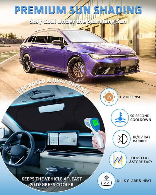Sun Shade for VW Golf Windshield Sunshade Custom fit for 2022-2025 2026 VW Volkswagen Golf GTI/e-Golf/Golf R 4Door Hatchback Foldable Front Window Cover UV Bloker Sun Visor Protector