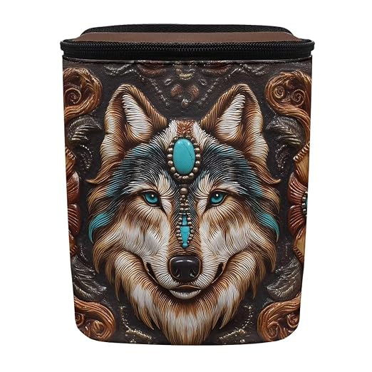 Talayituse Vintage Brown Wolf Print Car Trash Bin, Large Size Auto Trash Can Adjustable Portable Garbage Can with Lid, Vehicle Hanging Bag for Headrest Front Back Seat